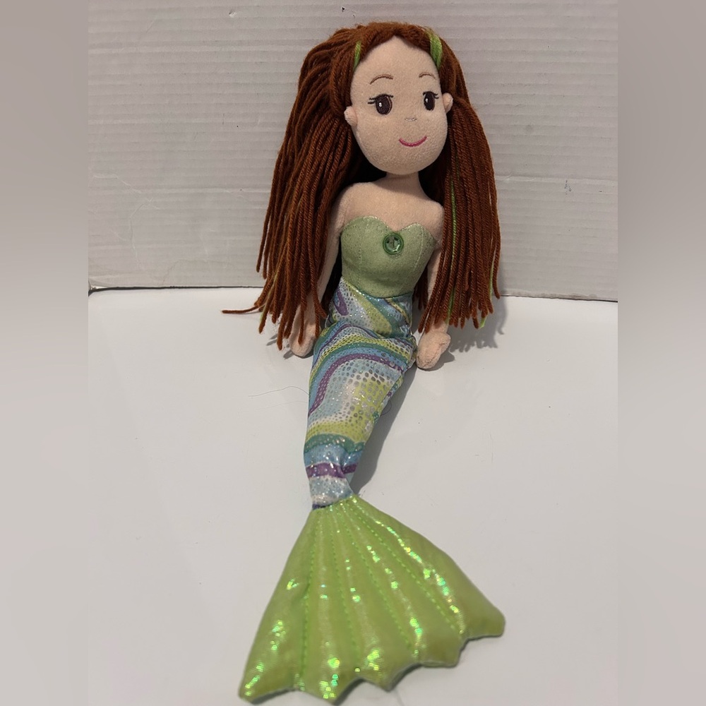 18” Sabrina Green Purple Brown Yarn Hair Mermaid Aurora Plush Soft Doll Gem